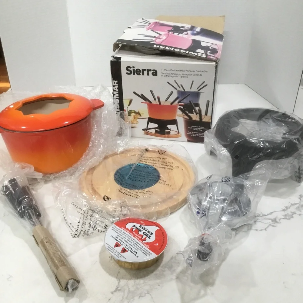 Swissmar Sierra Fondue 11 Piece Cast Iron Fondue Set Gradient Orange NEW NOB